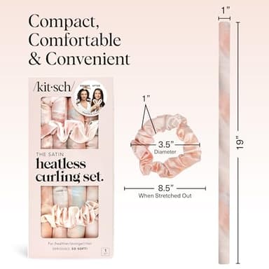 Kitsch Satin Heatless Curling Set – Heatless Curls Overnight with 34" Hair Curler & 2 Satin Scrunchies – Comfortable Hair Curlers to Sleep In for Frizz-Free, No Heat Damage Styling - Sunset Tie Dye - Image 5