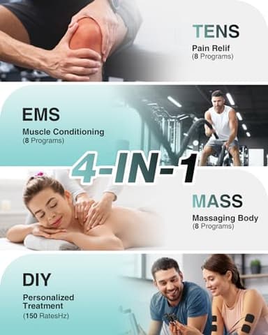 NURSAL Tens Unit Muscle Stimulator, 4 in 1 TENS EMS Machine with 25 Modes Include DIY, 40 Intensities Electric Massager for Shoulder, Back Pain Relief, TENS Pads, A Carry Case - Image 2