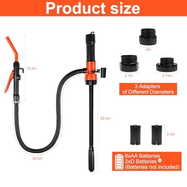 Portable Power Battery Transfer Pump, Fuel Transfer Pump Battery Powered with 3 Adapters, Gas Siphon Pump for Gasoline, Effortless Liquid Transfer Pump for Cars, Motorcycles, Camping（1 Pack） - Image 2