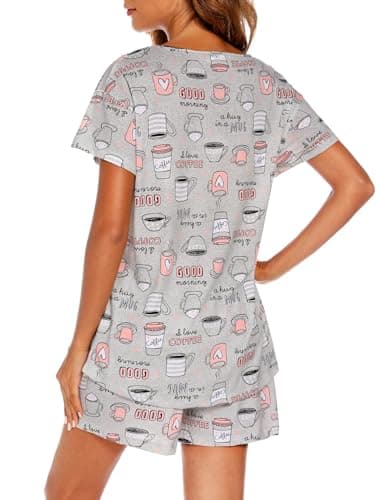 ENJOYNIGHT Womens Pajama Shorts Sets Cotton Pjs Summer Cute Sleepwear with Pockets (Medium, Grey Cup) - Image 5