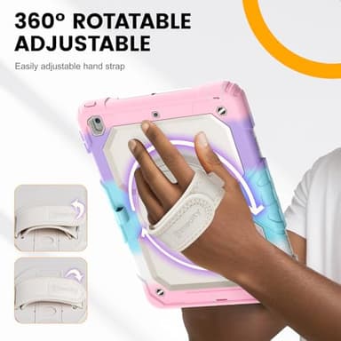 Timecity Case for iPad 9th/ 8th/ 7th Generation 10.2 inch - Heavy Duty Protective Cover with Screen Protector, Rotating Stand, Shoulder Strap & Pencil Holder | Kids-Friendly (Pink Camo) - Image 7