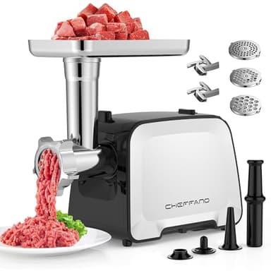 CHEFFANO Life Electric Meat Grinder, Stainless Steel Sausage Stuffer Maker With 2 Blades, 3 Plates, Sausage Tube & Kubbe Kit, [2000W Max] Heavy Duty for Home Use - Image 1