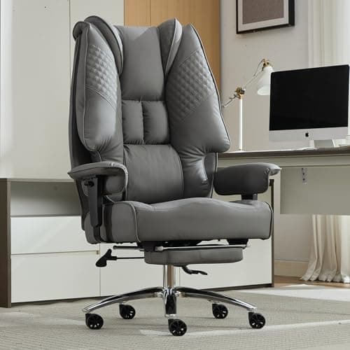 EXCEBET Big and Tall Office Chair 400lbs Wide Seat, Leather High Back Executive Office Chair with Foot Rest, Ergonomic Chairs Lumbar Support for Lower Back Pain Relief (Grey) - Image 1