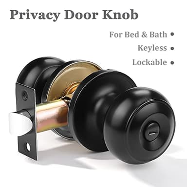 Probrico 10 Pack Round Privacy Door Knob(Thumb Turn Lock on The Inside), Keyless Doorknobs Interior/Exterior Lockset,Privacy Knobs for Bedroom/Bathroom,Black Modern Design Door Hardware - Image 2