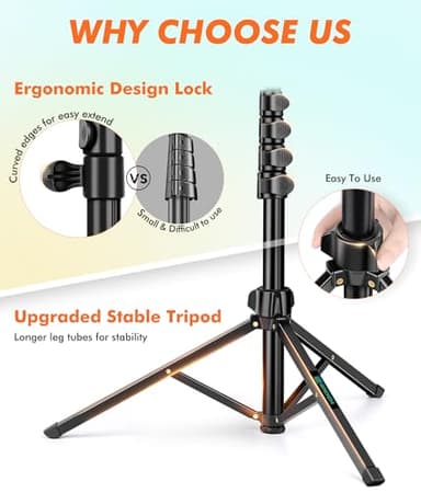 Nineigh 71" Tripod for iPhone, Phone Tripod Selfie Stick with Remote, Cell Phone Tripods & Tall Travel Tripods for Recording Video Selfies Photo, Compatible with iPhone 17 16 15 14 Pro Max 13 Android - Image 4
