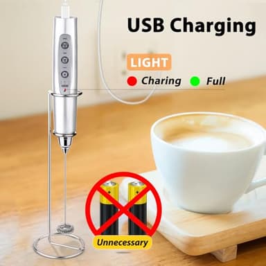 Sakgos Milk Frother with Stand Rechargeable-Handheld Frother Wand with 3 Stainless Whisks 3 Speed Adjustable, Electric Whisk Drink Mixer, Foam Maker Blender for Matcha Latte Cappuccino Chocolate - Image 2