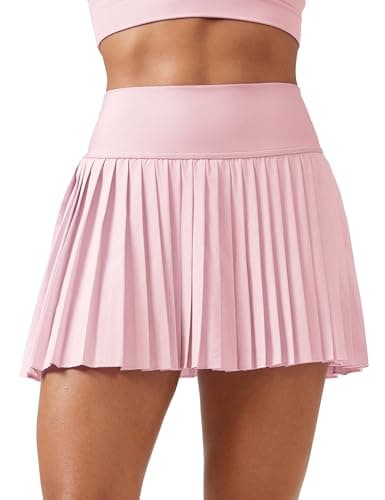 CRZ YOGA Women's High Waisted Pleated Tennis Skirts with Pockets Tummy Control Casual Liner A Line Workout Golf Skorts Strawberry Pink Small - Image 1