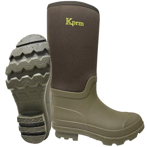 Kprm Rubber Rain Boots for Men Waterproof Lightweight Durable Neoprene Men's Work Boot Insulated for Mud Muck Outdoor Size 10 Brown - Image 1