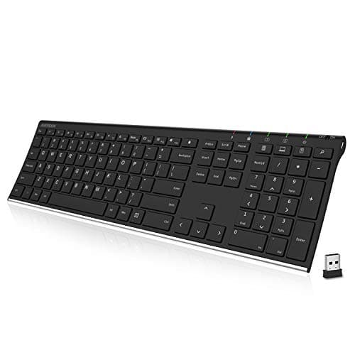 Arteck 2.4G Wireless Keyboard Stainless Steel Ultra Slim Full Size Keyboard with Numeric Keypad for Computer/Desktop/PC/Laptop/Surface/Smart TV and Windows 10/8/ 7 Built in Rechargeable Battery - Image 1