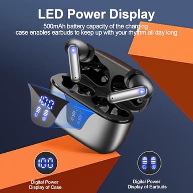 ZIUTY Wireless Earbuds Bluetooth Headphones, 50H Playtime Ear Buds with Mic, LED Digital Display Charging Case, IPX7 Waterproof, Deep Bass Stereo, in-Ear Earphone for iPhone Andriod Phone - Image 2