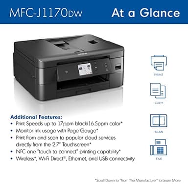 Brother MFC-J1170DW Wireless Color Inkjet All-in-One Printer, NFC One-Touch Print, Duplex, Cloud Print & Scan, Mobile App Control, 2.7" Touchscreen, Works with Alexa - Image 2