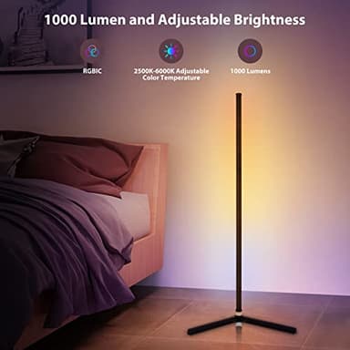 WISIMMALL 2PCS RGB Corner Floor Lamp, 64.5" RGB Color Changing Mood Light Bluetooth APP and Remote Control Music Sync LED 398 Dimmable Modes Modern Floor Lamp for Living Room, Light Timing - Image 3