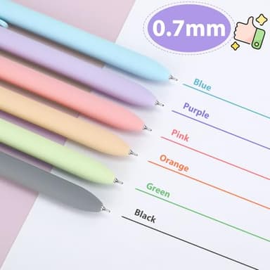 FIOVER Colorful Gel Pens - 6Pcs 0.7mm Multi-Colored Pens, Smooth Writing Coloring Journaling Supplies for Note Taking, Cute Aesthetic Office School Supplies(6Pcs-Morandi Colorful) - Image 2