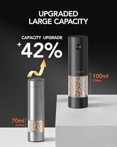 FORLIM Electric Salt and Pepper Grinder Set, USB Rechargeable, Automatic Salt Pepper Mill Grinder with Dust Cover, One-Button Control, Adjustable Coarseness, White LED Light (2 Packs, Black&White) - Image 3