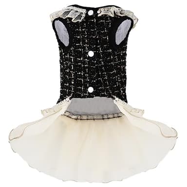 Elegant Dog Plaid Tulle Dress Puppy Skirts Cat Outfits Pet Winter Apparel Clothes for Small Medium Dogs Girl Costume Doggie Birthday Wedding Party Gown (Black, XS) - Image 2