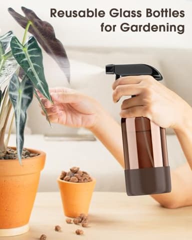 Bontip Glass Spray Bottle with Silicone Sleeve Protection, Amber Glass Spray Bottle Set for Window Cleaner Aromatherapy Facial Hydration Watering Flowers Hair Care 2 Pack/16 oz (Black & Brown) - Image 7