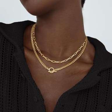 CHESKY Layered Necklaces for Women, 14K Gold Plated Chain Necklace Women Trendy Cuban Link Paperclip Chain Toggle Clasp Necklace Fashion Chunky Jewelry for Women - Image 3