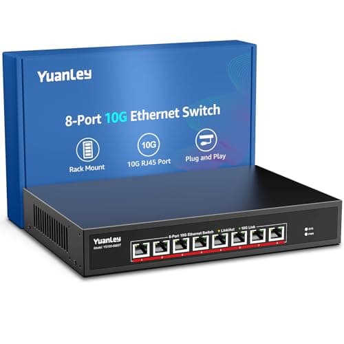 YuanLey 8-Port 10G Ethernet Switch, 8 x 10Gbps RJ45 Ports, Support 10G/5G/2.5G/1G/100Mbps Speed Auto-Negotiation, 160Gbps Switching Capacity, Unmanaged Switch Rackmountable, Plug and Play - Image 1