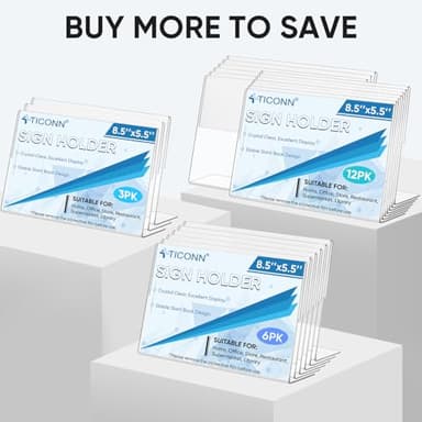 TICONN 8.5 x 5.5 Acrylic Sign Holder, L Shape Clear Sign Stand for Displaying, Plastic Paper Holder for Office, Store, Restaurant (Horizontal 3 Pack) - Image 7