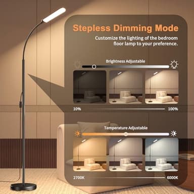 xinp Floor Lamp, Bright 18W LED Standing Lamps for Living Room, Remote Stepless Adjustable Color and Brightness Dimmable with ON/Off Switch, Gooseneck Reading Lights for Bedroom Office, 1300LM Black - Image 3