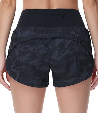 THE GYM PEOPLE Womens High Waisted Running Shorts Quick Dry Athletic Workout Shorts with Mesh Liner Zipper Pockets (Black Grey Camo, Medium) - Image 3