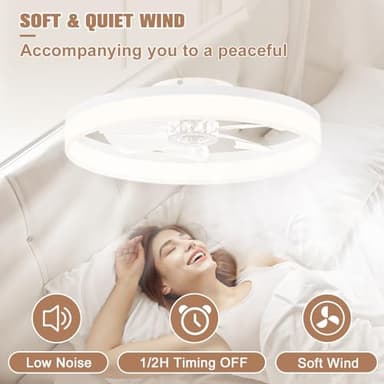 VOLISUN Low Profile Ceiling Fans with Lights and Remote, 23.6in Flush Mount Ceiling Fans with Light, 3000K-6500K Dimmable Fandelier LED Fan Lights, Bladeless Ceiling Fan with Light for Bedroom(White) - Image 3