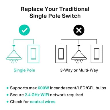 Kasa Smart Light Switch HS200-BL, Single Pole,Neutral Wire Required, 2.4GHz Wi-Fi Light Switch Compatible with Alexa and Google Home, UL Certified, No Hub Required, Black - Image 8