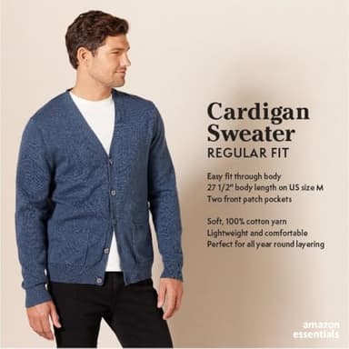Amazon Essentials Men's Cotton Cardigan Sweater, Brown Heather, Medium - Image 2