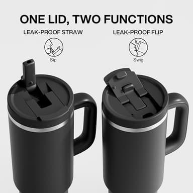 40 oz Tumbler with Handle and Straw: Stainless Steel Insulated Tumbler Keeps Cold for 24 Hours, Leakproof Travel Cup Fits in Cup Holder and BPA-Free, Black Night - Image 4