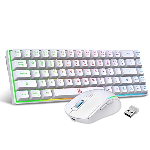 Snpurdiri 60% Wireless Gaming Keyboard and Mouse Combo,LED Backlit Rechargeable 2000mAh Battery,Mini Mechanical Feel Anti-ghosting Keyboard +Popular RGB Gaming Mice for PC Gamer (White) - Image 1