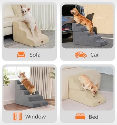 Made4Pets Dog Stairs Ramp for Bed, 4-Step Dog Steps for High Bed Couch Sofa Climbing, 35D Foam Pet Steps for Small Dogs and Cats, Non-Slip Bottom Pet Stairs, Grey - Image 3