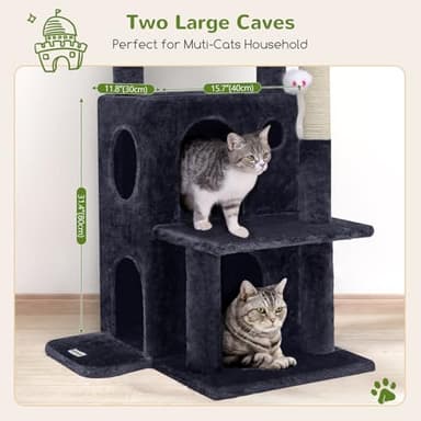 Globlazer Cat Tree Tower for Indoor Cats, 50-inch Adult Cat Tree House for Large Adult Cats with Steps, Scratching Post, 2 Cat Caves, Dangling Toys, FC50, Dark Grey - Image 4