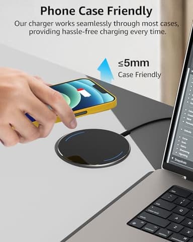 TOZO Wireless Charger 15W Max Fast Wireless Charging Pad Compatible with iPhone 16/16 Plus/16 Pro Max /15/14/13/SE/12 Series, Samsung Galaxy S24/S23/S22 Series (No AC Adapter), Glossy Black - Image 3