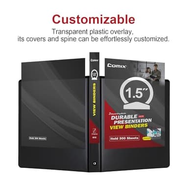 COMIX Sturdy 3 Ring Binder 1.5 inch with Clear View Cover, 1-1/2" Round Ring View Binder, PVC-Free, 300 Sheets Capacity of US Letter Size Paper, Office ＆ School Supplies, 6 Pack (Black) - Image 4