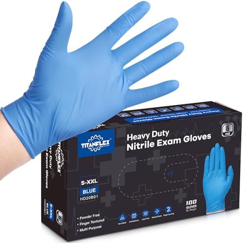 TitanFlex Nitrile Exam Gloves, Blue, 6-mil, XL, Box of 100, Heavy Duty Nitrile Gloves Disposable Latex Free, Powder Free, Medical Gloves, Cooking Gloves, Mechanic Gloves, Cleaning Gloves - Image 1