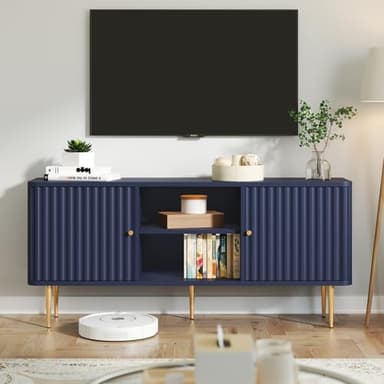 ARTPOWER 55” Fluted TV Stand, Mid Century Modern Blue TV Stand for 55/60/65 inch TV, Entertainment Center with Storage, Television Stands, TV Console, Media Console for Living Room, Bedroom (Blue) - Image 4