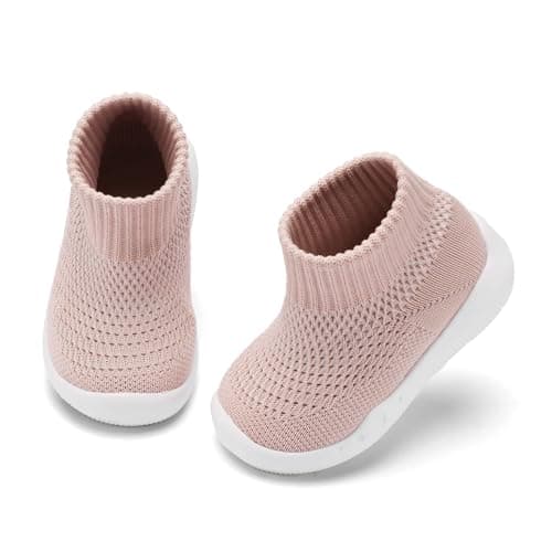Engtoy Baby Shoes Baby Sock Shoes Baby Walking Shoes Infant Non-Slip Breathable Slippers with Soft Rubber Sole Baby Boys Girls Slip On Sneakers Skin Pink - Image 1
