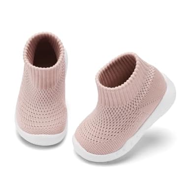 Engtoy Baby Shoes Baby Sock Shoes Baby Walking Shoes Infant Non-Slip Breathable Slippers with Soft Rubber Sole Baby Boys Girls Slip On Sneakers Skin Pink - Image 1