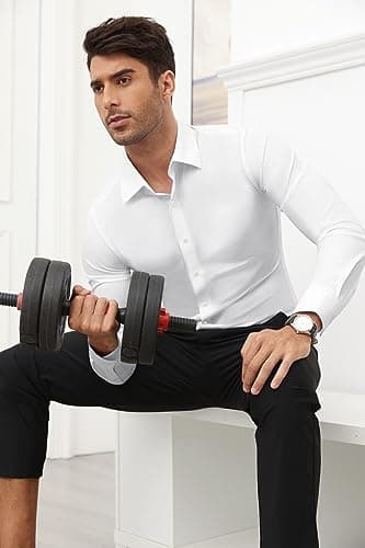 Lion Nardo Slim Fit White Dress Shirt for Men Wrinkle Free Mens Dress Shirts Long Sleeve Tall Muscle Fit Button Up Shirt - Image 6