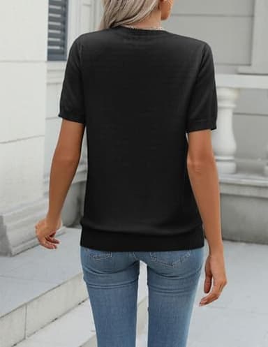 Zeagoo Womens Summer Short Sleeve Tops Crew Neck Lightweight Pullover Sweaters Loose Dressy Casual Blouse Black Clothes M - Image 4