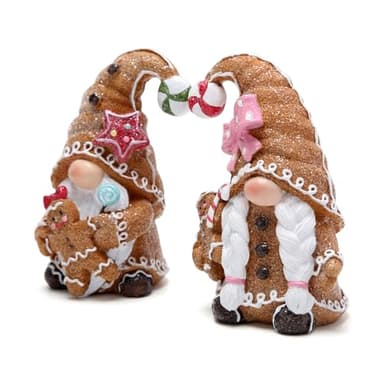 Hodao 2 PCS Christmas Gingerbread Man Gnomes Decorations Xmas Swedish Tomte Gnomes Figurines Decor Handmade Gingerbread Man Elves for Xmas Gift - Christmas Party Home Decor (Brown) - Image 2