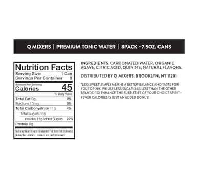 Q TONIC WATER with Real Quinine & Organic Agave - Ideal for Cocktails & Mocktails - Made with Real Ingredients, Perfectly Carbonated & Less Sweet - 45 Calories per Can - 7.5 Fl oz (Pack of 8) - Image 2