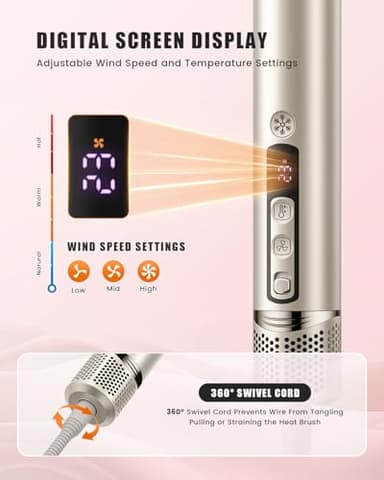 Tqcir 8-in-1 Professional Hot Air Styler&Hair Dryer Brush, Powerful Multi-Styler with Auto-Wrap Curler with Storage Case, Fast Drying Curling Straightening Volumizing Without Heat Damage(Gold) - Image 3