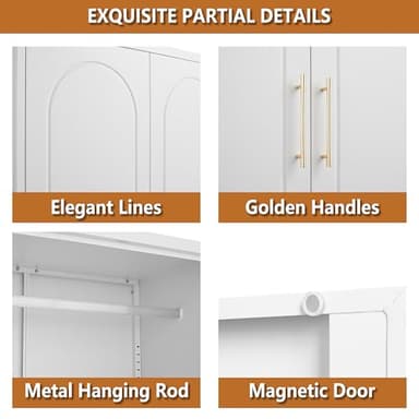 Polup Metal Armoire Wardrobe Closet witih Two Drawers, 71" Tall Large Wardrobe Cabinet with Hanging Rod, Clothing Storage Cabinet with Doors and Shelves for Bedroom, White, Assemble Required - Image 7