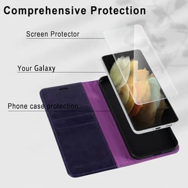 MONASAY Wallet Case Compatible for Galaxy S21 Ultra 5G, 6.8 inch [Screen Protector Included][RFID Blocking] Flip Folio Leather Cell Phone Cover with Credit Card Holder, Purple - Image 5