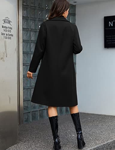 Tanming Women's Notch Lapel Double Breasted Wool Blend Mid Long Pea Trench Coat (Black-L) - Image 4