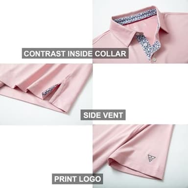 M MAELREG Golf Polo Shirts for Men Short Sleeve Performance Moisture Wicking Quick Dry Casual Collared Men’s Polo Shirts Pale Pink - Image 4