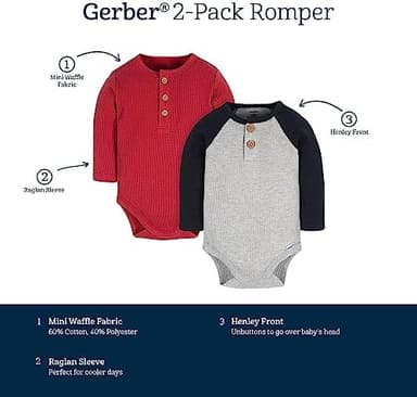 Gerber Baby Boys' Long Sleeve Henley Onesies (2 Pack - Image 8