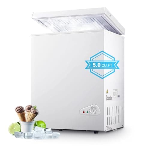 Chest Freezer 5.0 Cubic Feet, Deep Freezer with Removable Basket, 6 Level Adjustable Temperature from -18°F to 50°F, Manual Defrosting, Top Open Door, Suitable for Home, White - Image 1