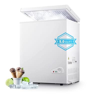 Chest Freezer 5.0 Cubic Feet, Deep Freezer with Removable Basket, 6 Level Adjustable Temperature from -18°F to 50°F, Manual Defrosting, Top Open Door, Suitable for Home, White - Image 1